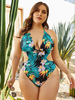 Maillot de Bain Grandes Taille Une Pièce Imprimés Florales avec Bretelles à Col Décolleté en V avec Dos Nu à Lacets Multicolores Sexy Etés