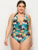 Maillot de Bain Grandes Taille Une Pièce Imprimés Florales avec Bretelles à Col Décolleté en V avec Dos Nu à Lacets Multicolores Sexy Etés