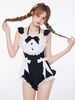 Maillot De Bain Mignonne Combinaison Sans Manches À Volants Noirs Avec Nœuds