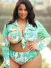 Maillot de bain vert grande taille col rabattu noué couverture complète Polyester tenue de maillot de bain dété sexy