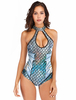 Mallot de Bain Une Pièce 2021 Bleu Clair Polyester Tenue de Plage Sirène Combinaison Femmes Déguisements Halloween