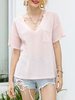 Manches courtes T-shirts poches col en V femmes T-shirt