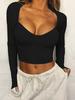 Manches longues sexy dos nu Bows encolure dégagée femmes T-shirt