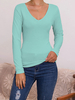 Manches longues T-shirts vert col en V T-shirt pour les femmes