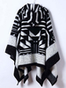 Manteau à Capuche Cape Châle Femme Imprimé avec Manches Courtes Poncho Femme Noir