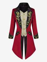 Manteau à manches longues avec boutons brodés rétro rouge vintage pour homme