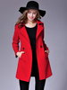 Manteau 2021Rouge En Laine À Manches Longues Pour Femmes Avec Boutons Col Roulé Manteau D
