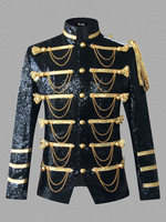 Manteau Argent Vintage Top Vintage Paillettes Chaînes Manches Longues Polyester Pardessus Rétro Costumes Pour Homme
