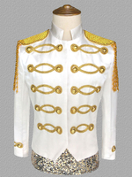 Manteau Blanc Vintage Top Vintage Polyester Paillettes Chaînes Manches Longues Rétro Costumes Pour Homme
