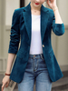 Manteau Blazer Court Femme en Velours à Col Revers avec Manches Longues avec Poches avec Boutons Cousu Bicolores