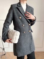 Manteau Blazer Femmes à Col Revers avec Les Boutonnages Croisés et Les Poches Carreaux Bicolores Manteau Blazer d