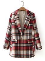 Manteau Blazer Femmes à Col Revers avec Les Boutons et Les Poches Carreaux Bicolores Manteau Blazer d