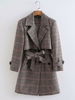 Manteau Blazer Femmes Hivers Carreaux à Col Revers avec Manches Longues Ceinturé à Lacets avec Poches Bicolores Manteau Blazer Femmes Hivers