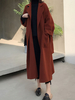 Manteau Blazer Femmes Long à Col Revers Manches Longues Ceinturé avec Poches Unicolore Manteau Femmes