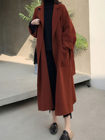 Manteau Blazer Femmes Long à Col Revers Manches Longues Ceinturé avec Poches Unicolore Manteau Femmes