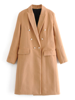 Manteau Blazer Femmes Long Hivers à Col Revers Fermeture avec Boutonnages Croisées avec Manches Longues avec Poches Unicolore