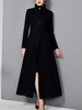 Manteau Blazer Long Femme Hiver à Col Montant Coupe Cintrée Fermeture à bouton avec Les Poches Bas Evasée Unicolore Manteau Hiver Femme