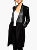 Manteau Blazer Long Femme Hiver à Col Revers à Cuir Synthétique Fermeture à boutons Coupe Cintrée Bimatières Unicolore Manteau Hiver Femme