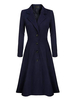 Manteau Blazer Long Femme Hiver à Col Revers Fermeture avec Boutons Coupe Cintrée Bas Evasée Rétro Manteau Hiver Femme