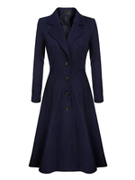 Manteau Blazer Long Femme Hiver à Col Revers Fermeture avec Boutons Coupe Cintrée Bas Evasée Rétro Manteau Hiver Femme