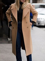Manteau Blazer Long Hiver Femmes à Col Rabattu à Bontonnages Croisés avec Ceinture avec Les Poches à Manches Longues Manteau d