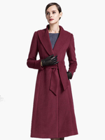 Manteau bordeaux avec ceinture revers cranté