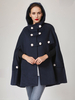 Manteau cape à capuche en laine mélangée bleu marine foncé à double boutonnage surdimensionné poncho dhiver pour femme 2025