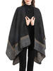Manteau Cape Châle Femme Écharpe Imprimé Bicolores Poncho Femme Gris Foncé