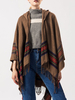 Manteau Cape Châle Femme Imprimé à Capuche avec Manches Longues Poncho Femme