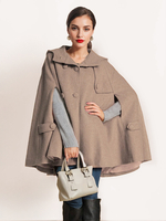 Manteau cape en laine à capuche Camel pour femme Poncho surdimensionné Vêtements dextérieur dhiver 2025