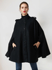 Manteau cape en laine noire à col montant et poncho dhiver surdimensionné pour femme 2025