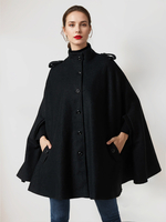 Manteau cape en laine noire à col montant et poncho dhiver surdimensionné pour femme 2025