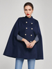 Manteau cape en laine pour femme col montant bleu marine foncé poncho dhiver à double boutonnage vêtements dextérieur 2025