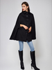 Manteau cape en mélange de laine à col rabattu poncho noir surdimensionné pour femme 2025