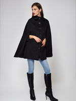 Manteau cape en mélange de laine à col rabattu poncho noir surdimensionné pour femme 2025