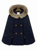 Manteau Cape Femme Hiver à Col Montant avec Capuche Fausse Fourrure Synthétique avec Boutonnages Unicolore Bimatière Manteau Hiver Femme Manteau Cape Femme