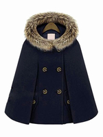 Manteau Cape Femme Hiver à Col Montant avec Capuche Fausse Fourrure Synthétique avec Boutonnages Unicolore Bimatière Manteau Hiver Femme Manteau Cape Femme