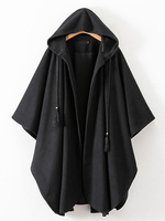 Manteau Cape Femme Hiver avec Capuche à Lacets Réglable avec Franges Unicolore Manteau Hiver Femme Manteau Cape Femme