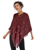 Manteau Cape Femme Hiver Côtelé avec Les Pompons et Les Franges à Col V Manteau Hiver Femme Unicolore Manteau Cape Femme