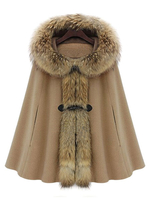 Manteau Cape Femme Hiver Fausse Fourrure Synthétique Marron à Col Montant Fermeture par Patte avec Boutons Manteau Hiver Femme Manteau Cape Femme