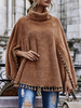 Manteau Cape Femme Hiver Teddy à Col Montant Ample avec Manches Longues Décors avec Franges Unicolore