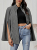 Manteau Cape Femme Manteau Poncho à Manches Longues à Col Montant Noir
