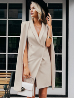 Manteau Cape Femmes Blazer à Col Rever en Décolleté en V sans Manches Fermeture avec Boutonnages Unicolore