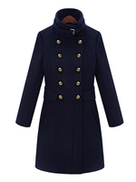 Manteau Cape Long Femme Hiver à Col Montant avec Boutonnages Croisées Coupe Cintrée Bleu Marine Foncé Unicolore Manteau Hiver Femme