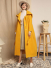 Manteau Cape Long Femme Hiver avec Capuche à Lacets à Nœud avec Boutons-pression Jaune Unicolore Bas Evasée Manteau Hiver Femme