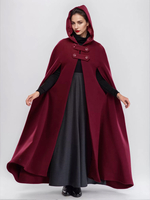 Manteau cape maxi en mélange de laine avec capuche bordeaux poncho pleine longueur vêtements dextérieur surdimensionnés pour femmes 2025