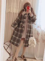 Manteau classique Lolita Manteau à carreaux à carreaux et à volants Manteau en laine Lolita brun Déguisements Halloween