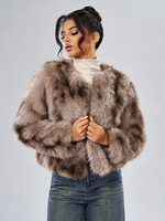 Manteau Court Col Rond En Fausse Fourrure Veste Décontractée Blanc Femme