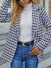 Manteau Court Imprimé Pied-de-poule à Col Revers avec Manches Longues Bicolores Blazer Femme