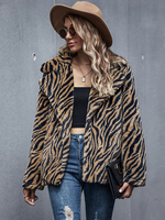 Manteau dhiver en fausse fourrure pour femme à manches longues et col rabattu